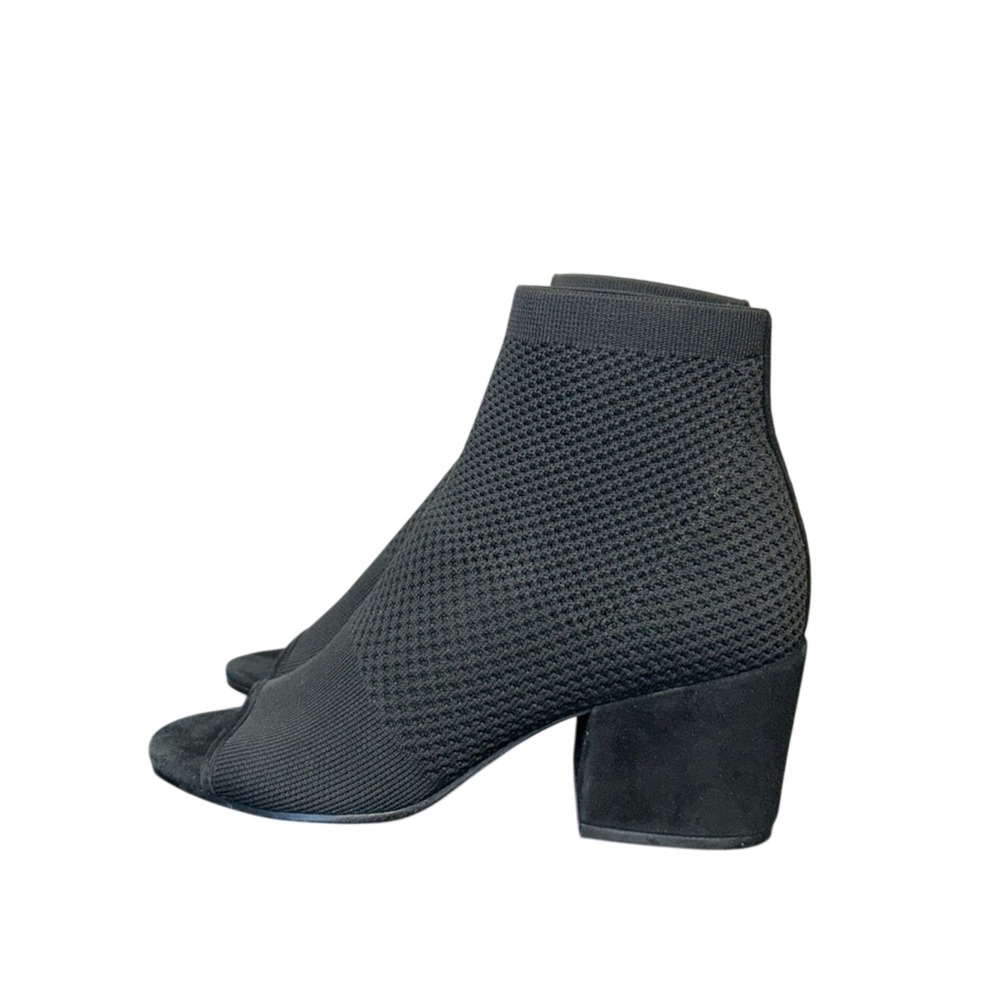 Eileen Fisher‎ Croft Black Knit Peep Toe Booties Sock Heel Sz 7 Capsule Wardrobe